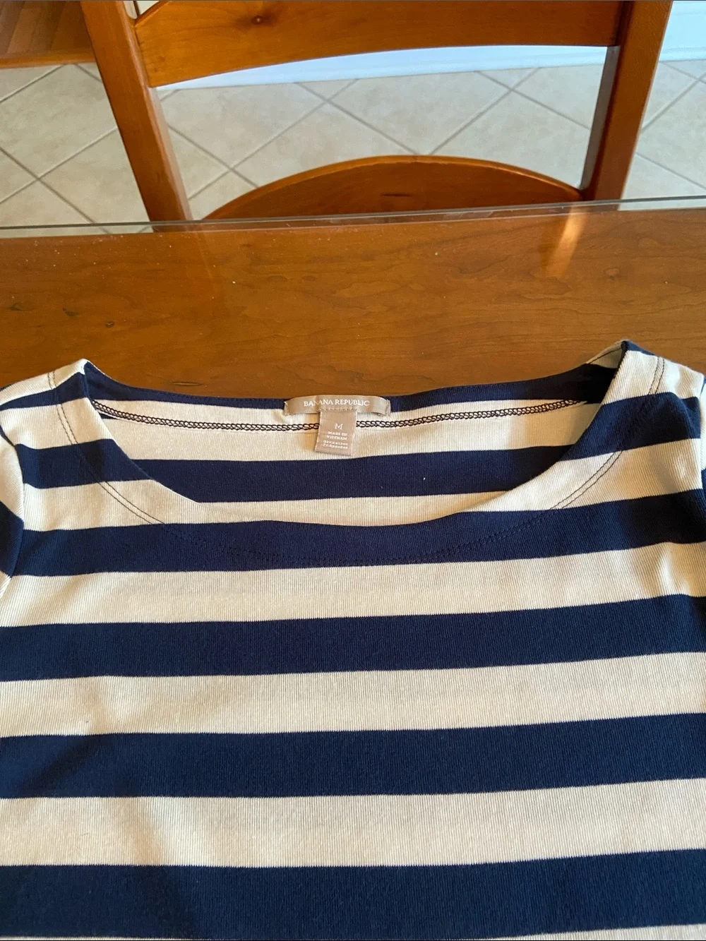Banana Republic Navy & White Striped Long-Sleeve Tee. Mostly Cotton. - Picture 2 of 4